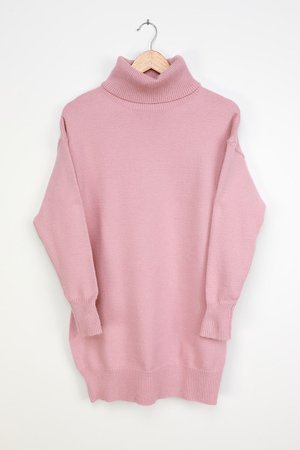 Blush Pink Dress - Knit Turtleneck Dress - Sweater Dress - Lulus
