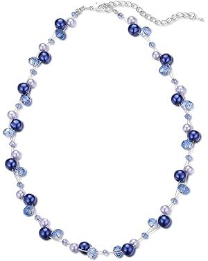Amazon.com: Short Beaded Turquoise Necklace For Women - Fashion Jewelry with Pearl and Crystal Bead, Birthday Gifts For Women (27-Blue): Clothing, Shoes & Jewelry