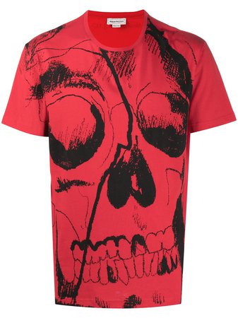 Alexander McQueen skull-print cotton T-shirt red 631404QPZ81 - Farfetch