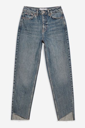 Mid Blue Asymmetric Hem Mom Jeans - Shop All Jeans - Jeans - Topshop