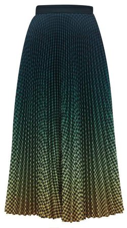 Degrade Houndstooth Print Pleated Crepe Skirt - Womens - Dark Green