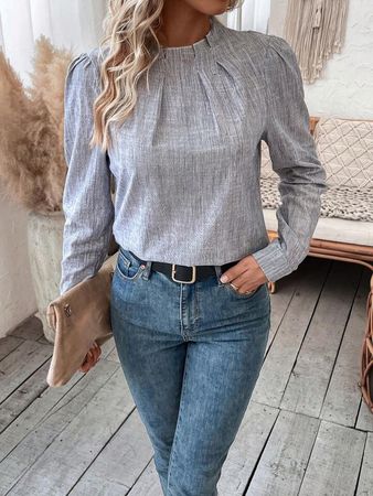 Solid Puff Sleeve Blouse | SHEIN