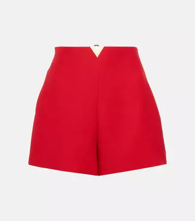 High Rise Silk And Wool Crepe Shorts in Red - Valentino | Mytheresa