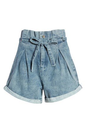 VICI Collection Paperbag Waist Pleated Denim Shorts | Nordstrom