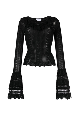 Blumarine black long-sleeve ruffled knitted top
