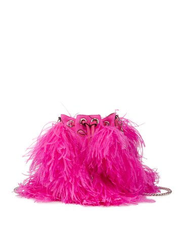 Christian Louboutin Marie Jane Suede Bucket Bag with Ostrich Feather Fringe | Neiman Marcus