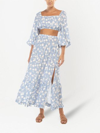 Shop blue Peony tulip print cropped blouse with Express Delivery - Farfetch