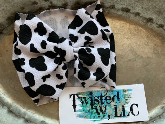 Cow Print Little Bow Big Bow Clips or Nylon Headband | Etsy