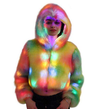 Amazon.com: SZTOPFOCUS Women Faux Fur Outwear Winter Light Up Burning Glow Fluffy Sparking Rainbow LED Costume Waistcoat: Clothing