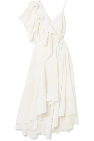 Loewe | Cutout ruffled jacquard and crepe dress | NET-A-PORTER.COM