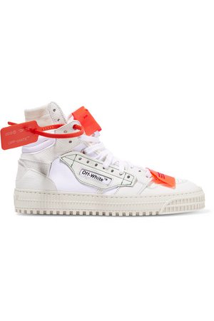 Off-White | Appliquéd logo-embellished canvas, textured-leather and suede high-top sneakers | NET-A-PORTER.COM
