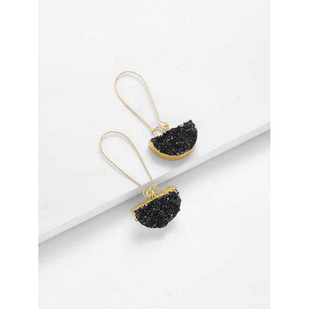 Fashiontage - Black Half Circle Design Drop Earrings - 921772195901