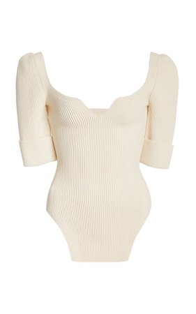 white creme knit bodysuit top