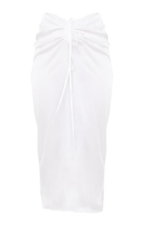 White Satin Ruched Tie Waist Detail Midaxi Skirt | PrettyLittleThing USA