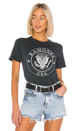 DAYDREAMER Ramones USA Crest Weekend Tee in Vintage Black | REVOLVE