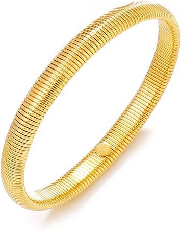 Amazon.com: CONRAN KREMIX Gold Chunky Bangle Stretch Bracelets For Women 14K Real Gold Filled Stainless Steel Cuff Bracelet Non Tarnish Trendy Jewelry 8MM: Clothing, Shoes & Jewelry