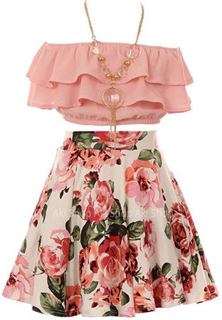 Amazon.com: Cold Shoulder Crop Top Ruffle Layered Top Flower Girl Skirt Sets for Girl: Clothing