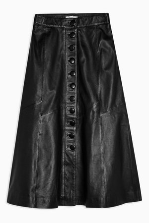 Black Leather Midi Skirt | Topshop