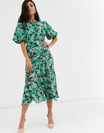 ASOS DESIGN ruched maxi dress with puff sleeve in floral print | ASOS