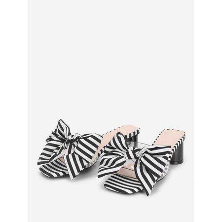 Mules | Shop Women's Black And White Bow Tie Striped Heeled Mules at Fashiontage | 0a190fed-0-size-eur35-color-black-and-white