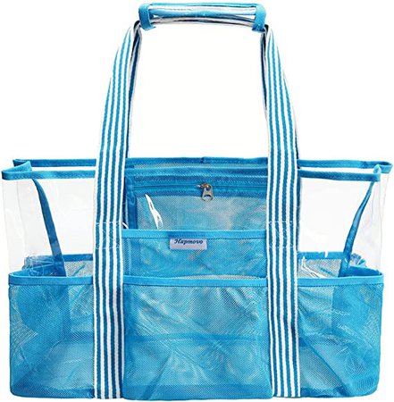 Amazon.com: Clear Beach Bag Tote Transparent Shoulder Bag Womens Handbag Waterproof Sandproof Plastic Pool Tote with 6 Mesh Pockets for Organization - 16.5x13.8x6.2 Inches, Blue : Clothing, Shoes & Jewelry