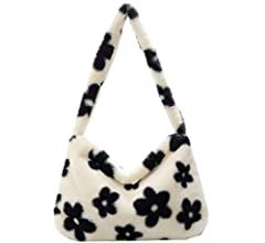 Plush Underarm Bag, Kexle Ladies Fluffy Shoulder Bag, Women Furry Plush Handbag for Autumn and Winter (Black Flower): Handbags: Amazon.com
