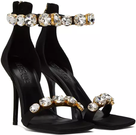 Versace: Black Crystal Heeled Sandals | SSENSE
