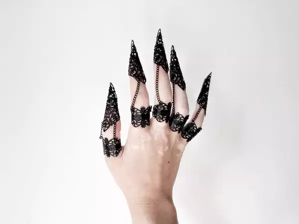 Black Claw Rings Full Finger eternity Black Jewelry Vampire Gothic Gift for Her, Fetish Sensory Play, Goth Wedding Jewelry, Halloween Ring - Etsy