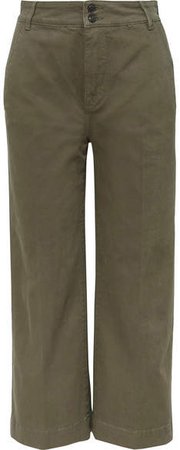 Cropped Cotton-blend Wide-leg Pants - Green