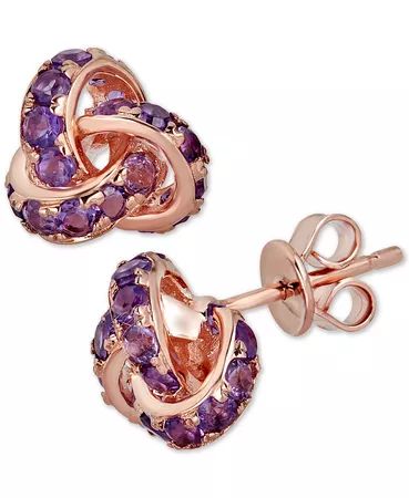 Macy's Amethyst Love Knot Stud Earrings (3 ct. t.w.) in 14k Rose Gold-Plated Sterling Silver