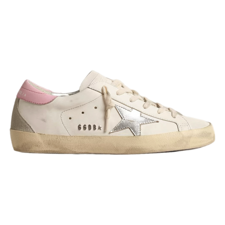 golden goose Super-Star with silver leather star and pink heel tab