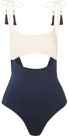 Guilia Cutout Two-tone Swimsuit - Navy