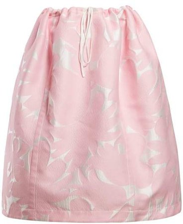 Puffed Floral Jacquard Midi Skirt - Womens - Pink White