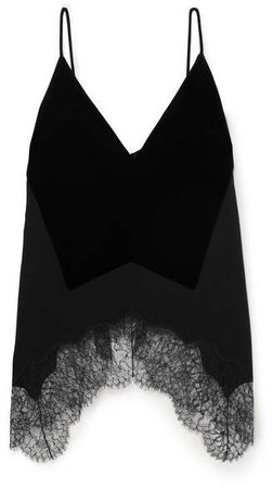 Velvet, Crepe And Lace Camisole - Black