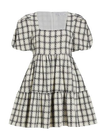 Shop English Factory Puff-Sleeve Gingham Minidress | Saks Fifth Avenue