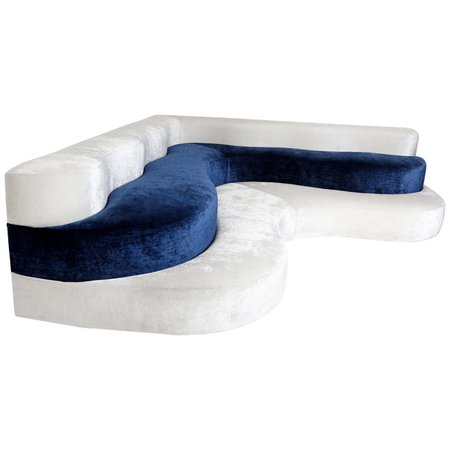 Holas Banquette Custom Curves Rounded shape playroom seating blue white velvet