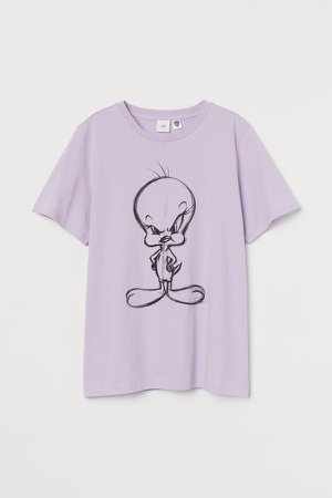 T-shirt with Motif - Purple