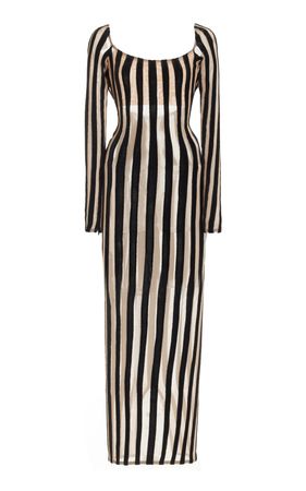 Striped Velvet Midi Dress By Laquan Smith | Moda Operandi