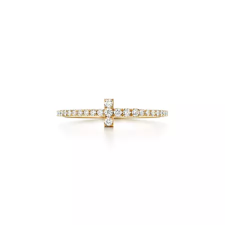 Tiffany T diamond wire band ring in 18k gold. | Tiffany & Co.