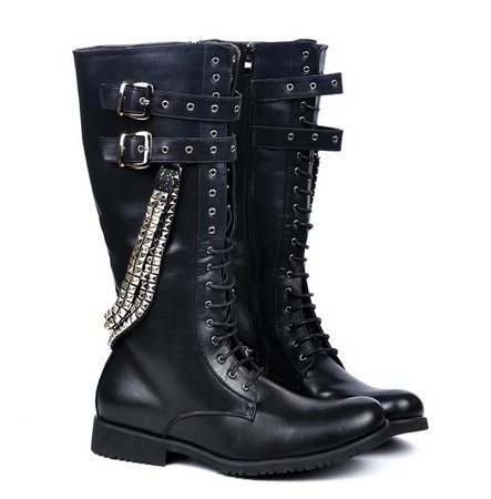 Pu Leather Metal Punk Mid Leg Military Motorcycle Boots | RebelsMarket