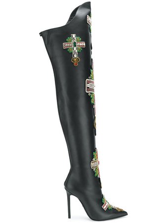 Versace Embellished Knee Boots - Farfetch