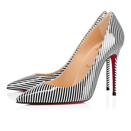 Decollete 554 100 Black-White Patent Stripes - Women Shoes - Christian Louboutin
