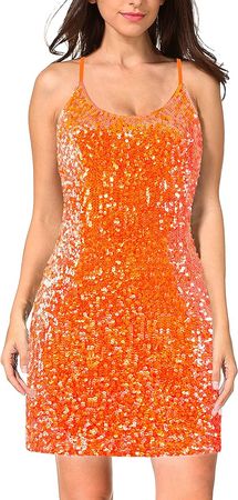 MANER Women's Glitter Sequin Dress Adjustable Spaghetti Strap Sparkle Party Dresses at Amazon Women’s Clothing store