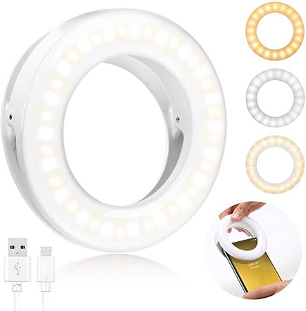 Amazon.com: zerproc Selfie Light Ring Lights LED Circle Light Cell Phone Laptop Camera Photography Video Lighting Clip On Rechargeable