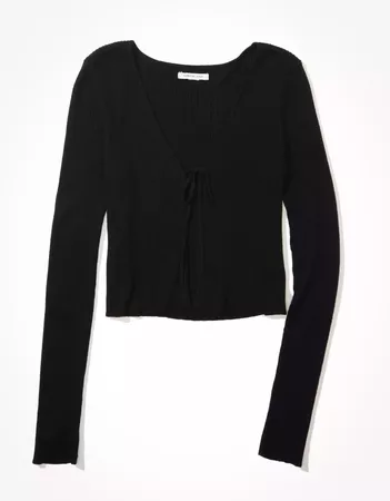 AE Cropped Tie Front Cardigan black