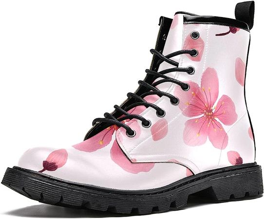 Amazon.com | MAPOLO Boots for Women Pink Cherry Blossom Pattern Print Women's High Top Boots Outdoor Sneakers Custom Shoes Slip Resistant Warm Snow Boot | Snow Boots