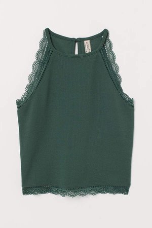 Short Sleeveless Top with Lace - Green