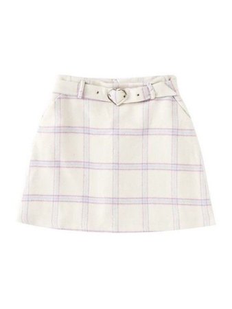 white & purple plaid skirt w/ heart shaped belt buckle