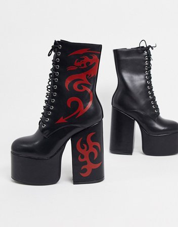 Lamoda platform boots with tattoo print in black | ASOS