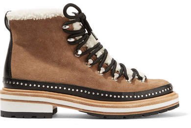 Compass Shearling And Leather-trimmed Suede Ankle Boots - Tan